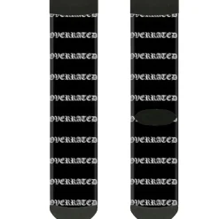 Sock Pair - Polyester - OVERRATED Old English Stripe Black White - CREW