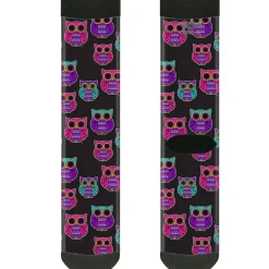 Sock Pair - Polyester - Owls Black/Fuchsia/Purple/Turquoise - CREW