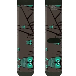 Sock Pair - Polyester - Owls in Trees Turquoise - CREW