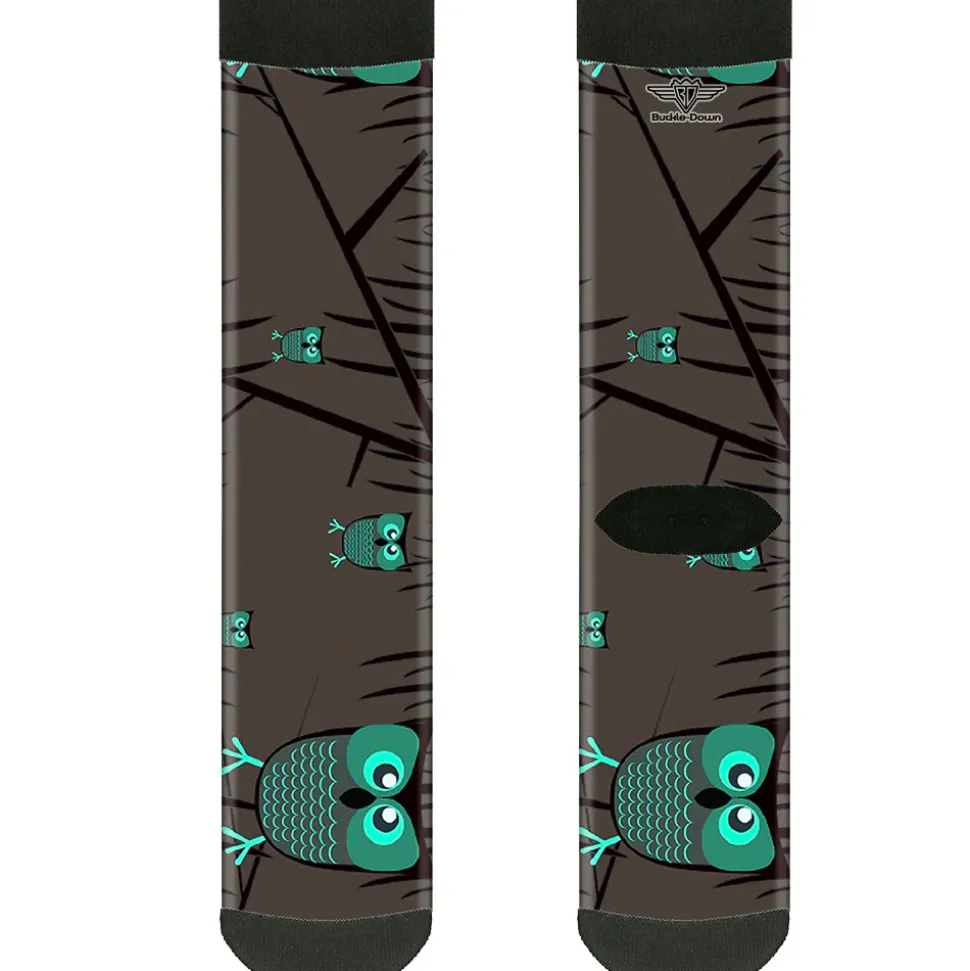 Sock Pair - Polyester - Owls in Trees Turquoise - CREW
