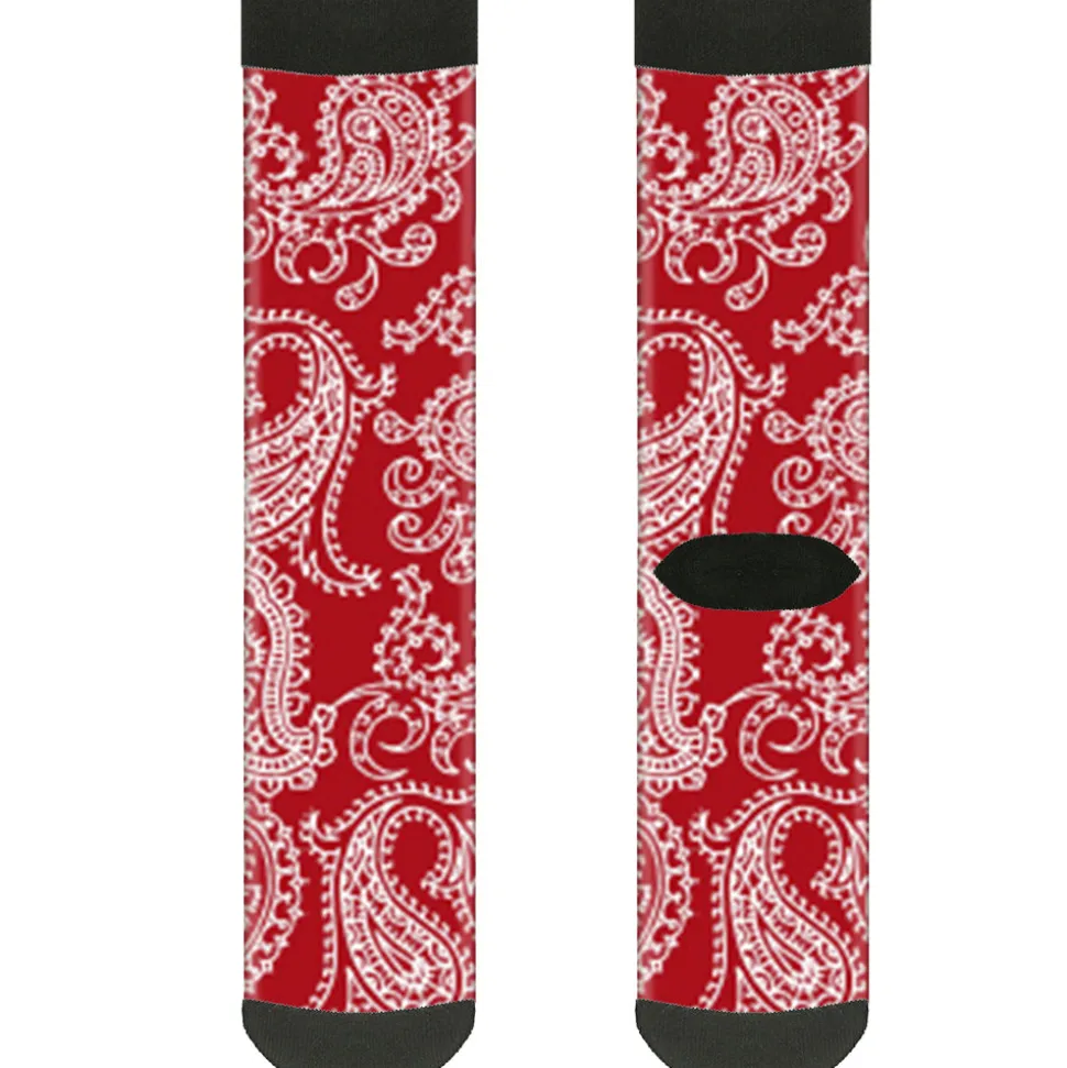 Sock Pair - Polyester - Paisley Red White - CREW