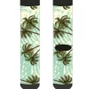 Sock Pair - Polyester - Palm Trees Swaying Tan Teal - CREW
