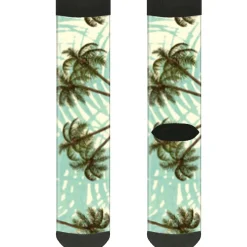 Sock Pair - Polyester - Palm Trees Swaying Tan Teal - CREW