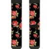 Sock Pair - Polyester - Red Roses Scattered Black - CREW