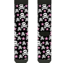 Sock Pair - Polyester - Skulls & Stars Black White Pink - CREW