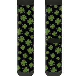 Sock Pair - Polyester - St. Pat's Clovers Scattered Black Green - CREW