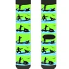 Sock Pair - Polyester - SUP w Dog Neon Green Blues Black - CREW