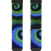 Sock Pair - Polyester - Tie Dye Swirl Green Blue Purple - CREW