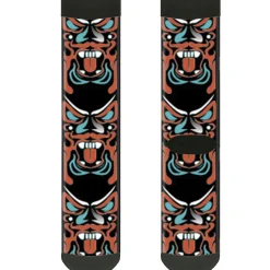 Sock Pair - Polyester - Totem Carvings Black White Orange Turquoise - CREW