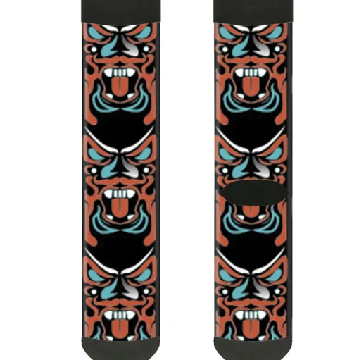 Sock Pair - Polyester - Totem Carvings Black White Orange Turquoise - CREW