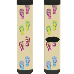 Sock Pair - Polyester - Tropical Flip Flops Tan Multi Color - CREW