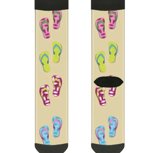 Sock Pair - Polyester - Tropical Flip Flops Tan Multi Color - CREW