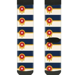 Sock Pair - Polyester - Tulsa Oklahoma City Flag Navy Blue Gold Red Beige - CREW