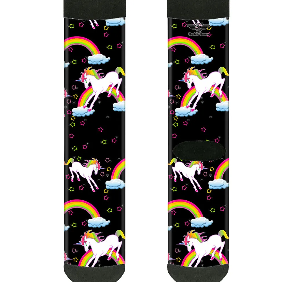 Sock Pair - Polyester - Unicorns/Rainbows/Stars Black - CREW