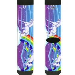 Sock Pair - Polyester - Unicorns/Rainbows/Stars Blue/Rainbow/White - CREW