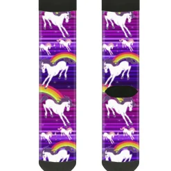 Sock Pair - Polyester - Unicorns Rainbows w Stripes Purple - CREW