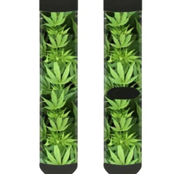 Sock Pair - Polyester - Vivid Marijuana Leaves Stacked3 Greens - CREW
