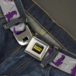 SOUTH PARK Title Logo Full Color Black/Yellow Seatbelt Belt - South Park Death Poses Scattered Gray Webbing