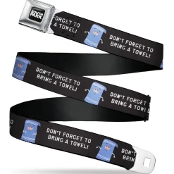 SOUTH PARK Title Logo Full Color Black/White Seatbelt Belt - South Park Towlie DON’T FORGET TO BRING A TOWEL Pose Black Webbing