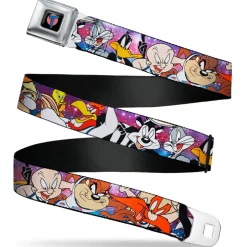 Space Jam Tune Squad Icon Full Color Black/Red/Blue Seatbelt Belt - Space Jam Tunes Squad 10-Players Group Pose Galaxy Webbing