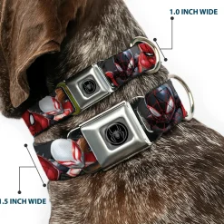 Spider Icon Silver/Black Seatbelt Buckle Collar - 6-Spider Hero Action Poses Grays