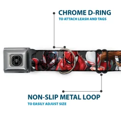 Spider Icon Silver/Black Seatbelt Buckle Collar - 6-Spider Hero Action Poses Grays