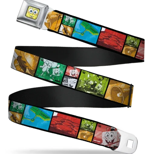 Sponge Bob 3-D Face CLOSE-UP Full Color Seatbelt Belt - Krusty Krab's Cam Scene Blocks Webbing