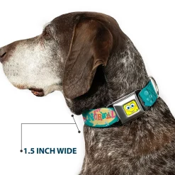 Sponge Bob Face CLOSE-UP Full Color Seatbelt Buckle Collar - Patrick, SpongeBob & Gary NOT NORMAL Aqua