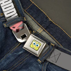 Sponge Bob Face CLOSE-UP Full Color Seatbelt Belt - Hairy Patrick Starfish JUST CALL ME DADDY! Gray/Black/White Webbing