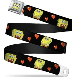 Sponge Bob Face CLOSE-UP Full Color Seatbelt Belt - SpongeBob Love Eyes/Hearts Black/Red Webbing