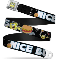 Sponge Bob Face CLOSE-UP Full Color Seatbelt Belt - SpongeBob & Krabby Patty NICE BUNS Webbing