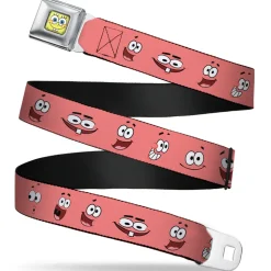 Sponge Bob Face CLOSE-UP Full Color Seatbelt Belt - Patrick Starfish Expressions Pink Webbing