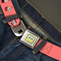Sponge Bob Face CLOSE-UP Full Color Seatbelt Belt - Patrick Starfish Expressions Pink Webbing