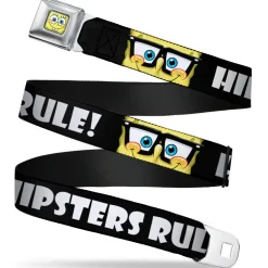 Sponge Bob Face CLOSE-UP Full Color Seatbelt Belt - SpongeBob Nerd HIPSTERS RULE! Black/White Webbing