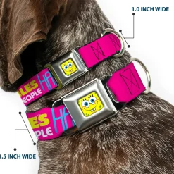 SpongeBob Face CLOSE-UP Full Color Seatbelt Buckle Collar - Patrick Starfish Pose BUBBLES MAKE PEOPLE HAPPY Pink/Yellow/White/Blue