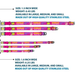 SpongeBob Face CLOSE-UP Full Color Seatbelt Buckle Collar - Patrick Starfish Pose BUBBLES MAKE PEOPLE HAPPY Pink/Yellow/White/Blue