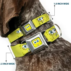 SpongeBob Face CLOSE-UP Full Color Seatbelt Buckle Collar - SpongeBob Expressions Yellow