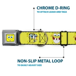 SpongeBob Face CLOSE-UP Full Color Seatbelt Buckle Collar - SpongeBob Expressions Yellow