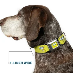 SpongeBob Face CLOSE-UP Full Color Seatbelt Buckle Collar - SpongeBob Expressions Yellow