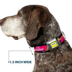 SpongeBob Face CLOSE-UP Full Color Seatbelt Buckle Collar - SpongeBob Pose IT'S SPONGEBOB! Stripe Black/Pink/Blue/White