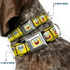 SpongeBob Open Mouth Smile Full Color Seatbelt Buckle Collar - SpongeBob 10-Expressions Filmstrip Yellows/Black/White