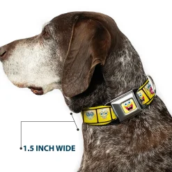 SpongeBob Open Mouth Smile Full Color Seatbelt Buckle Collar - SpongeBob 10-Expressions Filmstrip Yellows/Black/White
