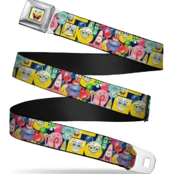 SpongeBob Open Mouth Smile Full Color Seatbelt Belt - SpongeBob Expressions & Friends Stacked Webbing