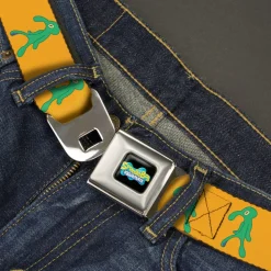 SpongeBob SquarePants Logo Full Color Black/Blues Seatbelt Belt - SpongeBob Squidward Bold and Brash Painting Orange/Green Webbing