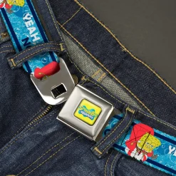 SpongeBob SquarePants Logo Full Color Yellows/Blues Seatbelt Belt - SpongeBob SquarePants Imma Head Out YEAH NO Pose Blues Webbing