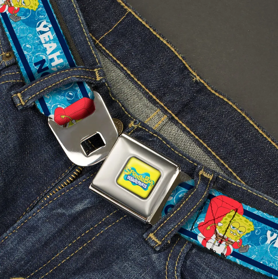 SpongeBob SquarePants Logo Full Color Yellows/Blues Seatbelt Belt - SpongeBob SquarePants Imma Head Out YEAH NO Pose Blues Webbing