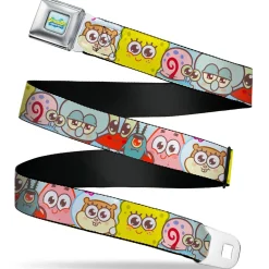 SPONGEBOB SQUAREPANTS Title Logo Full Color Blues/Yellow Seatbelt Belt - SpongeBob SquarePants and Friends Close-Up Face Light Blue Webbing
