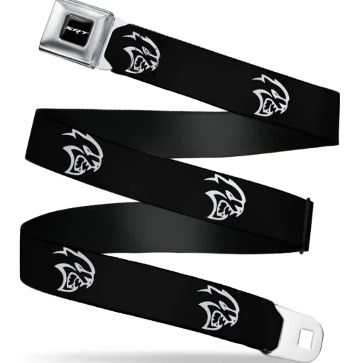 SRT Logo Full Color Black White Seatbelt Belt - Dodge Hellcat Logo Black/White Webbing