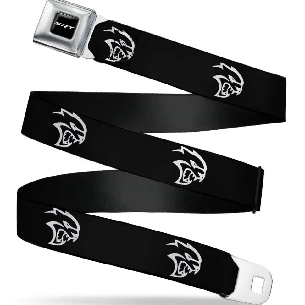 SRT Logo Full Color Black White Seatbelt Belt - Dodge Hellcat Logo Black/White Webbing