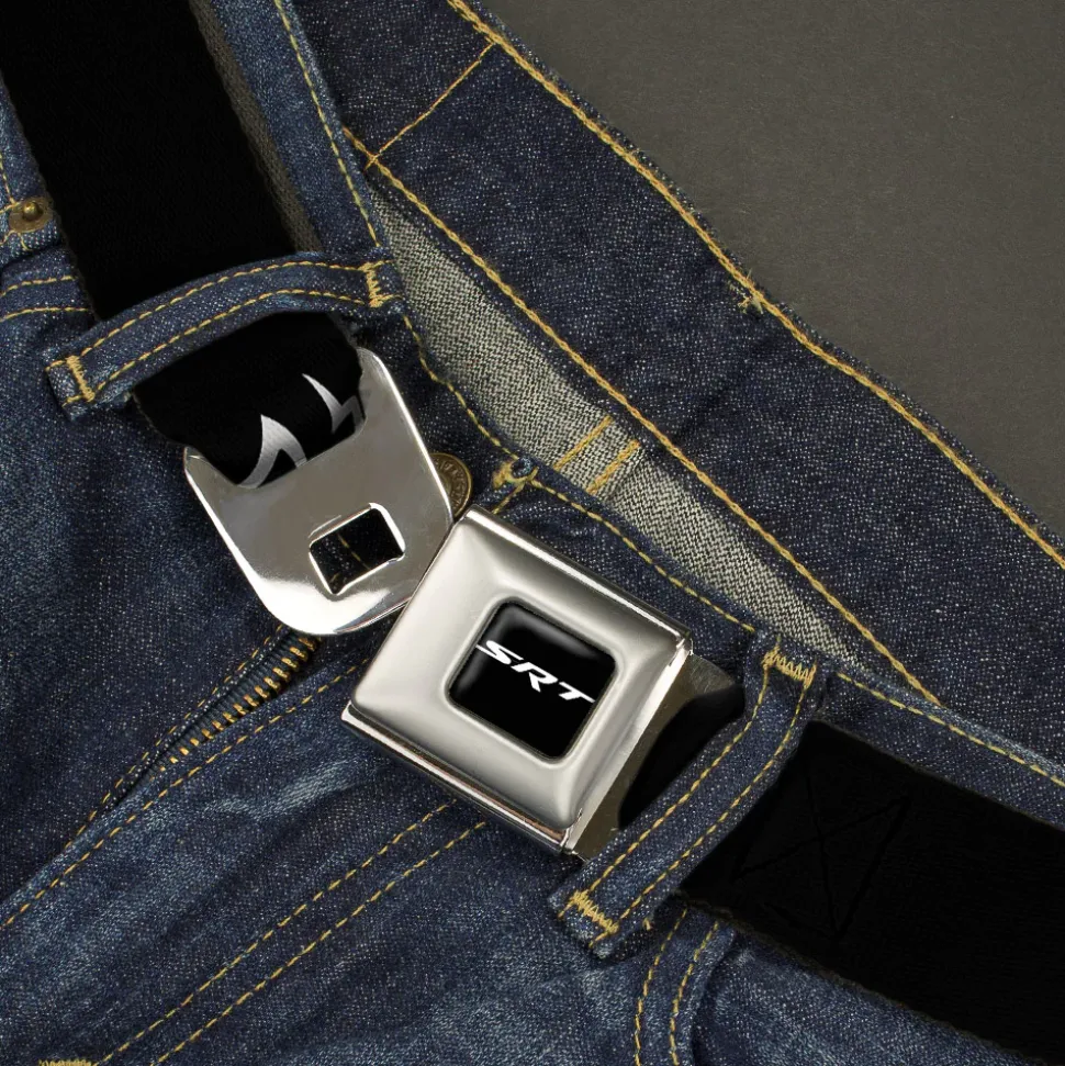 SRT Logo Full Color Black White Seatbelt Belt - Dodge Hellcat Logo Black/White Webbing